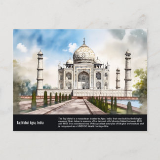 Taj Mahal Agra India Travel Waterverf Painting Briefkaart