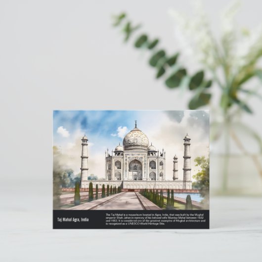 Taj Mahal Agra India Travel Waterverf Painting Briefkaart (Staand voorkant)