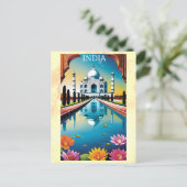 Taj Mahal Agra India Waterverf Lotus Floral Briefkaart (Staand voorkant)