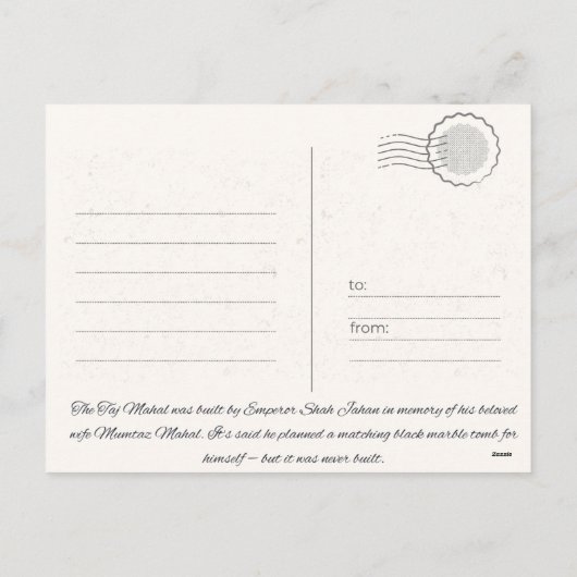 Taj Mahal Briefkaart (Achterkant)