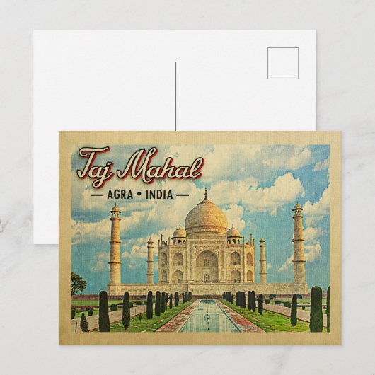 Taj Mahal Briefkaart Vintage Travel India (Voorkant / Achterkant)