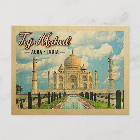 Taj Mahal Briefkaart Vintage Travel India (Voorkant)