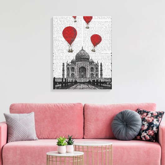 Taj Mahal en Red Hot Air-ballonnen Canvas Afdruk (Insitu (Woonkamer))