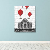 Taj Mahal en Red Hot Air-ballonnen Canvas Afdruk (Insitu (Houten vloer))