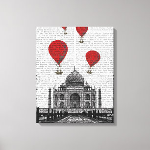 Taj Mahal en Red Hot Air-ballonnen Canvas Afdruk