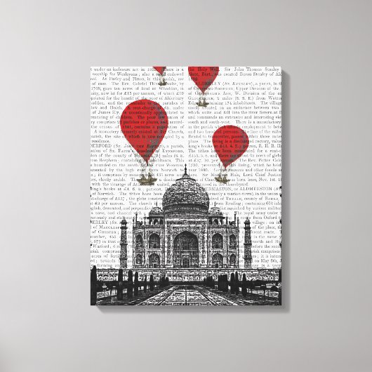 Taj Mahal en Red Hot Air-ballonnen Canvas Afdruk (Voorkant)