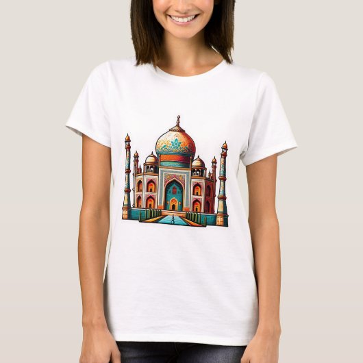 Taj Mahal in een decoratief ontwerp T-shirt (Voorkant)