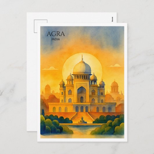 Taj Mahal India Aquarel Souvenir Feestdagenkaart (Voorkant / Achterkant)