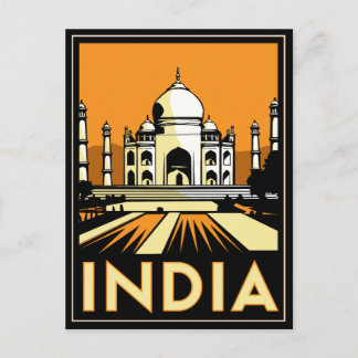 taj mahal india art deco retro poster briefkaart