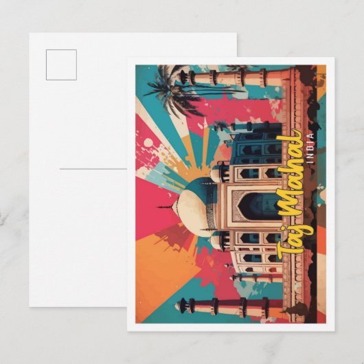 Taj Mahal India Pop Kunst Reizen Illustratie Briefkaart (Voorkant / Achterkant)