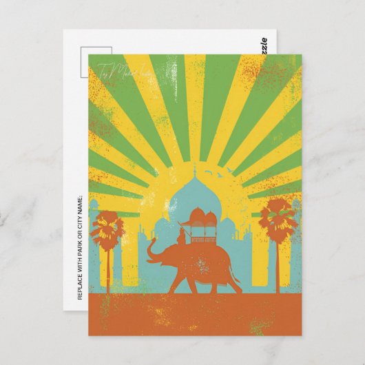 Taj Mahal, India Reizen waterverf retro Briefkaart (Voorkant / Achterkant)