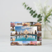  Taj Mahal, India Reizen waterverf retro Briefkaart (Staand voorkant)