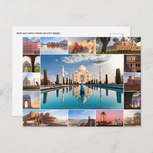  Taj Mahal, India Reizen waterverf retro Briefkaart (Voorkant / Achterkant)