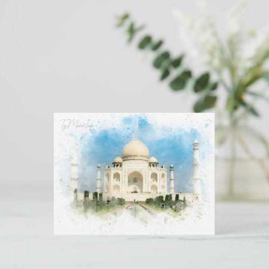 Taj Mahal, India Reizen waterverf retro Briefkaart (Staand voorkant)