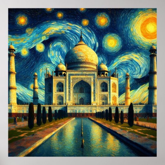 Taj Mahal India Sterrennacht Poster (Voorkant)
