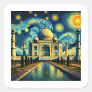 Taj Mahal India Sterrennacht Vierkante Sticker