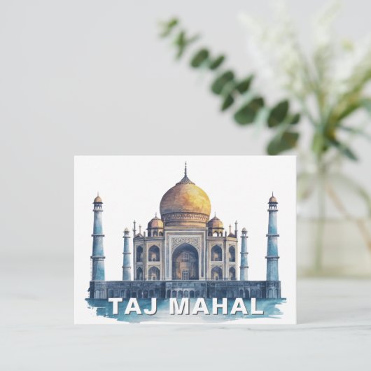 Taj Mahal India Watercolor Iconic Monument Briefkaart (Staand voorkant)