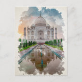 Taj Mahal India Waterverf Art Briefkaart (Voorkant)