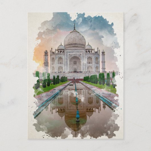 Taj Mahal India Waterverf Art Briefkaart (Voorkant)