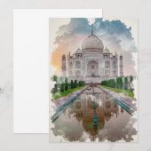 Taj Mahal India Waterverf Art Kaart (Voorkant / Achterkant)