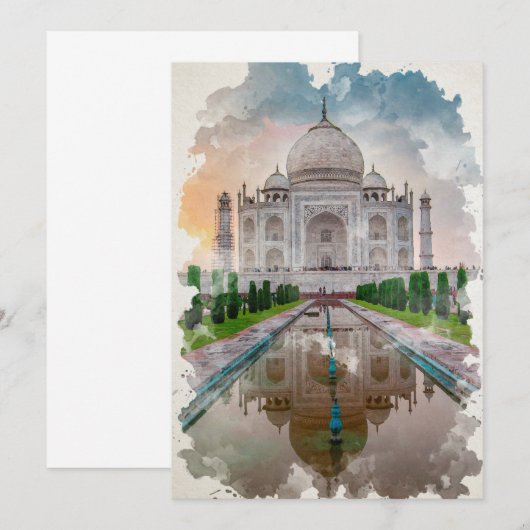 Taj Mahal India Waterverf Art Kaart (Voorkant / Achterkant)