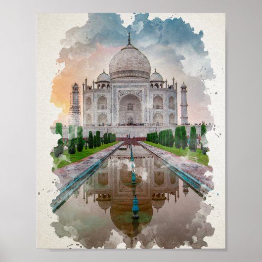 Taj Mahal India Waterverf Art Poster (Voorkant)