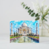 Taj Mahal, India waterverf briefkaart (Staand voorkant)