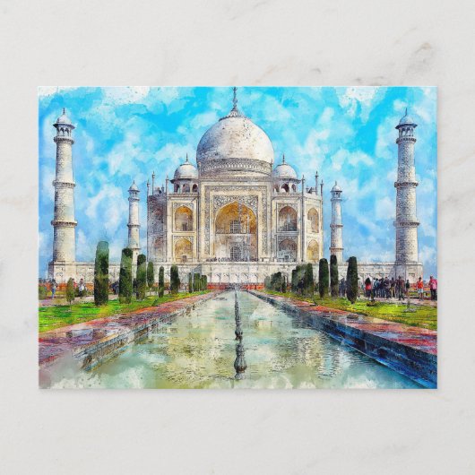 Taj Mahal, India waterverf briefkaart (Voorkant)