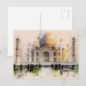 Taj Mahal - India - waterverf briefkaart vintage (Voorkant / Achterkant)
