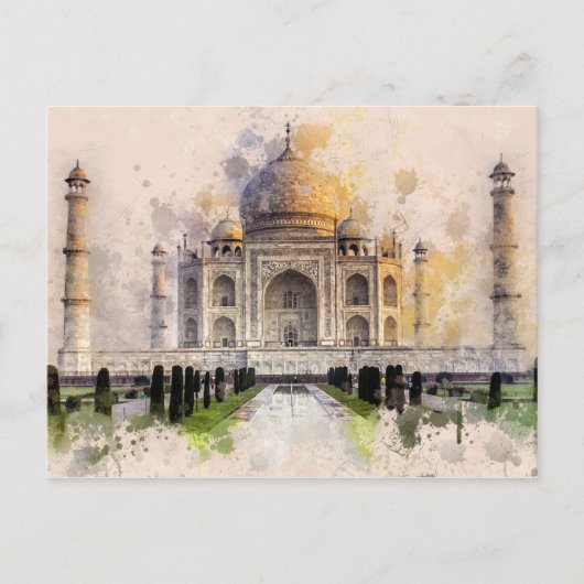 Taj Mahal - India - waterverf briefkaart vintage (Voorkant)