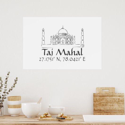 Taj Mahal Latitude Longitude Poster (Keuken)