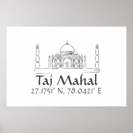 Taj Mahal Latitude Longitude Poster (Voorkant)
