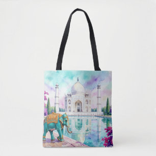 Taj Mahal & Olifant Aquarel Tote Bag