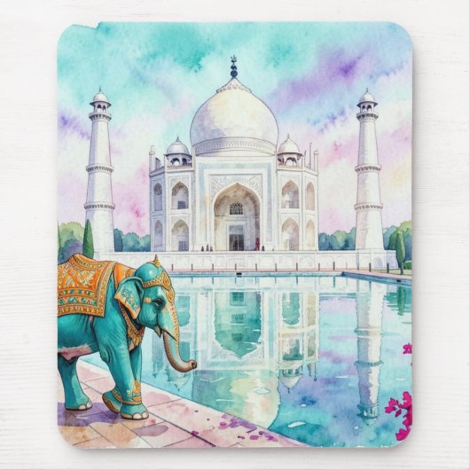 Taj Mahal & Olifant Waterverf Muismat (Voorkant)