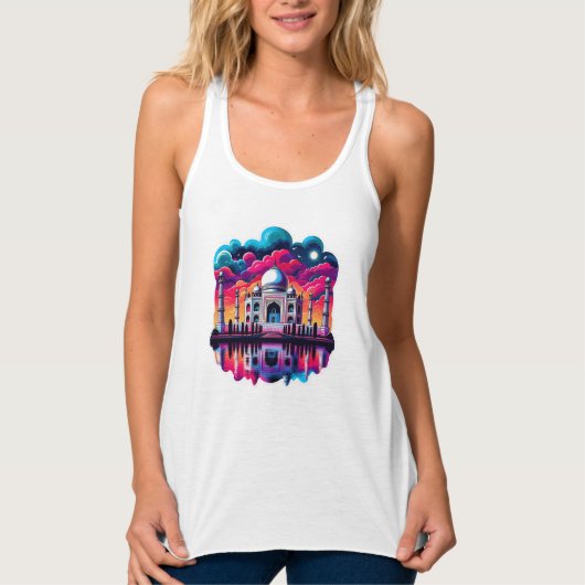 Taj Mahal onder een prachtige regenbooghemel Tanktop (Voorkant)