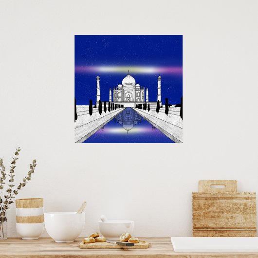Taj Mahal Seven Wonders illustratie Poster (Keuken)