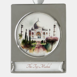 Taj Mahal Travel Art Waterverf Ornament Verzilverd Banner Ornament