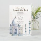 Taj Mahal Typologie Waterverf bruiloft Kaart (Staand voorkant)