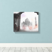 Taj Mahal Vintage Travel Canvas Print – Retro Art (Insitu (Houten vloer))