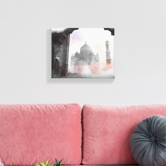 Taj Mahal Vintage Travel Canvas Print – Retro Art (Insitu (Woonkamer))