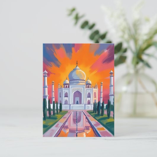 Taj Mahal Waterverf Sunset India Reizen Briefkaart (Staand voorkant)