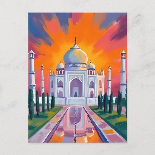 Taj Mahal Waterverf Sunset India Reizen Briefkaart (Voorkant)