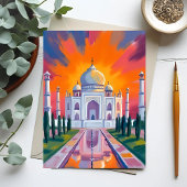 Taj Mahal Waterverf Sunset India Travel Kaart