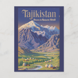 Tajikistan Landschap Illustratie Reis Kunst Retro Briefkaart