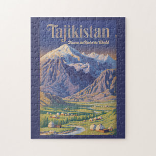 Tajikistan Landschap Illustratie Reis Kunst Retro Legpuzzel