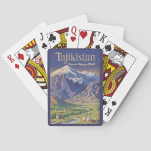 Tajikistan Landschap Illustratie Reis Kunst Retro Pokerkaarten