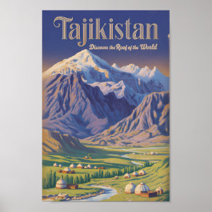 Tajikistan Landschap Illustratie Reis Kunst Retro Poster