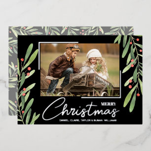 Tak en bessen op Zwarte Kerst Foto Folie Feestdagenkaart