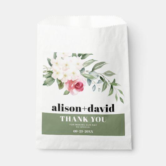 Tak, groen witte bloemen roze rose bruiloft bedankzakje (Voorkant)