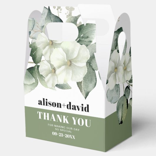 Tak, groen witte bloemen typografie bruiloft bedankdoosjes (Geopend)